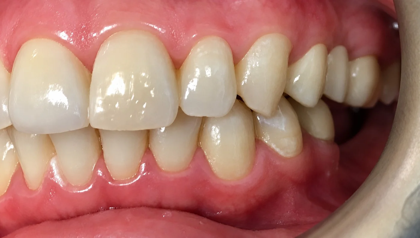 Close-up showing result following whitening, veneers, and bridge treatment
