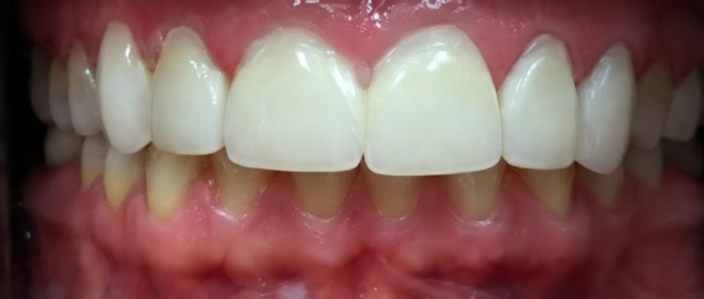 Close-up showing front teeth result after veneer treatment